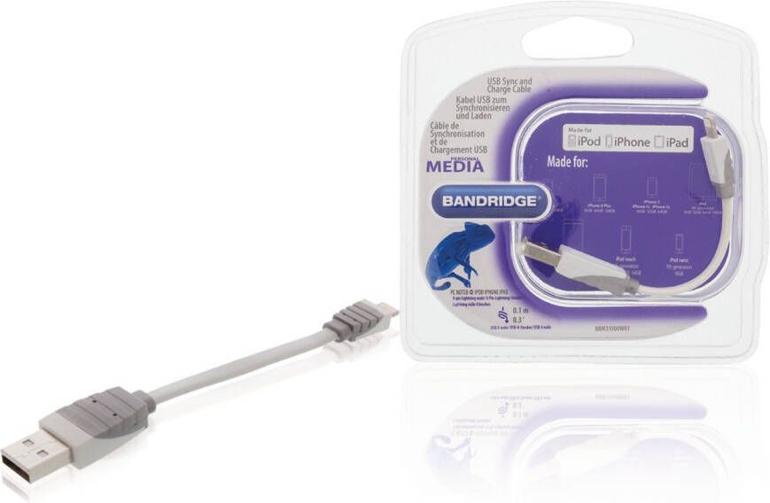 Bandridge Data en Oplaadkabel Apple Lightning naar USB A Male 0.10 m Wit | 1 stuks BBM39300W01
