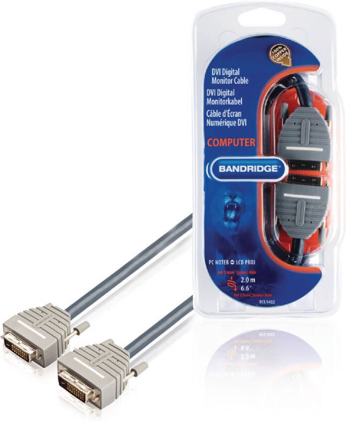 Bandridge DVI Kabel DVI-D 24+1-Pins Male naar DVI-D 24+1-Pins Male 2 m Blauw | 1 stuks BCL1402