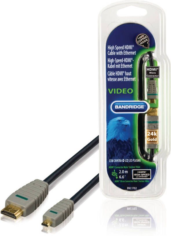 Bandridge High Speed HDMI kabel | 2 m | Blauw | 1 stuks BVL1702