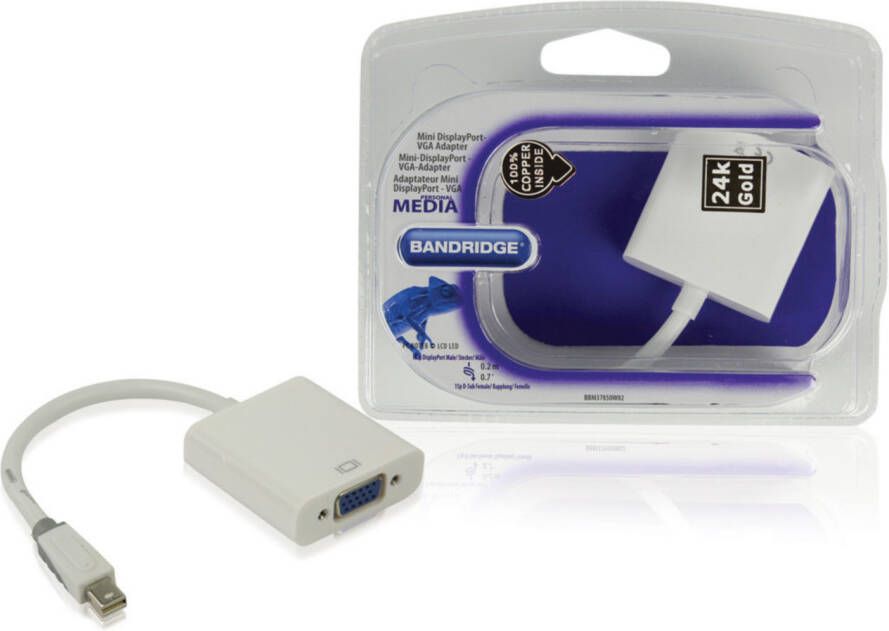 Bandridge Mini DisplayPort Kabel Mini-DisplayPort Male naar VGA Female 15-Pins 0.2 m Wit | 1 stuks BBM37850W02