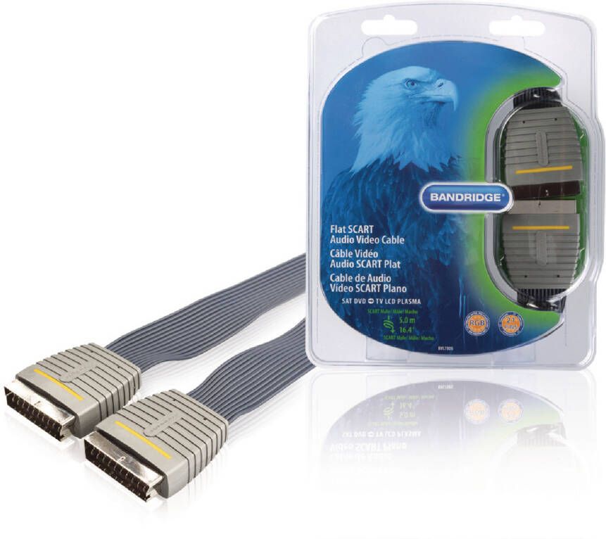 Bandridge SCART Kabel | SCART Male naar SCART Male | 5 m | Blauw | 1 stuks BVL7305