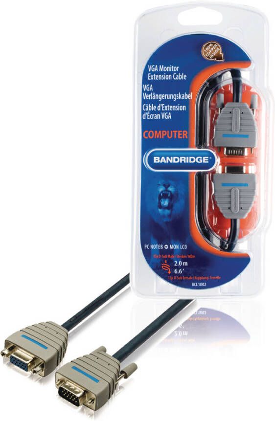 Bandridge VGA Verlengkabel VGA Male naar VGA Female 15-Pins 2 m Blauw | 1 stuks BCL1002