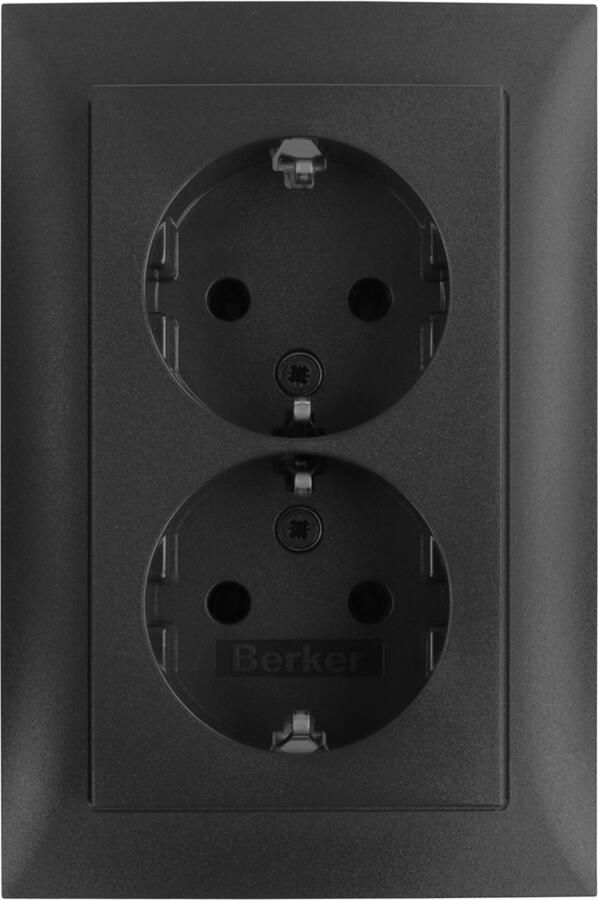 Berker S1 Contactdoos | Inbouw | 2-voudig | Randaarde | Antraciet 58.004.51