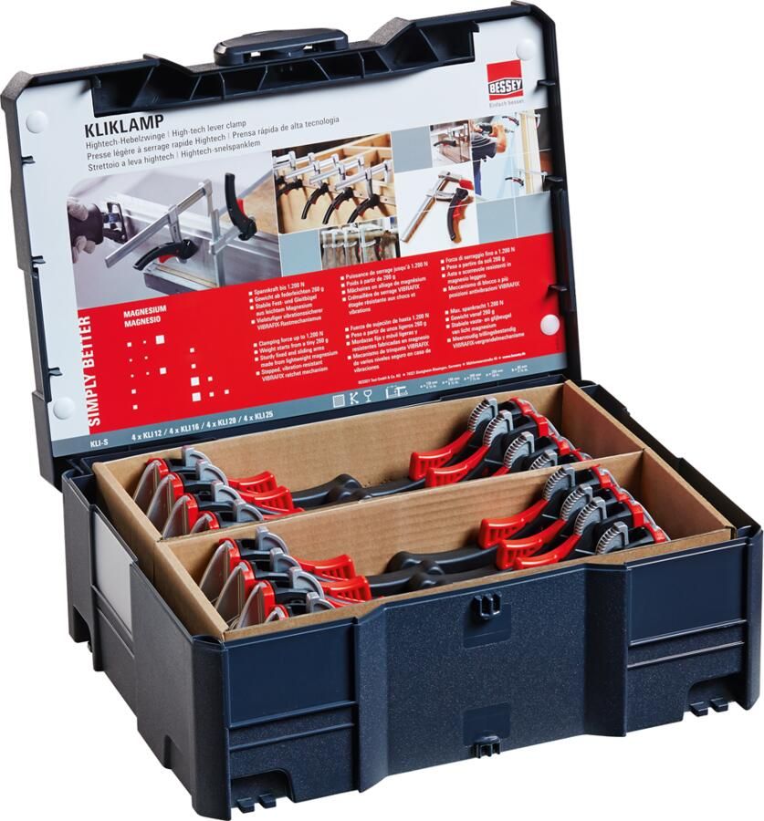 Bessey Kliklamp lijmklemmen in systainer | 16 stuks KLIS