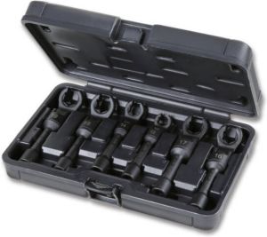 Beta 1462CF-SN C6 6-delig set van open zeskant dopsleutels met kniegewricht voor brandstofleiding moeren. 014620026