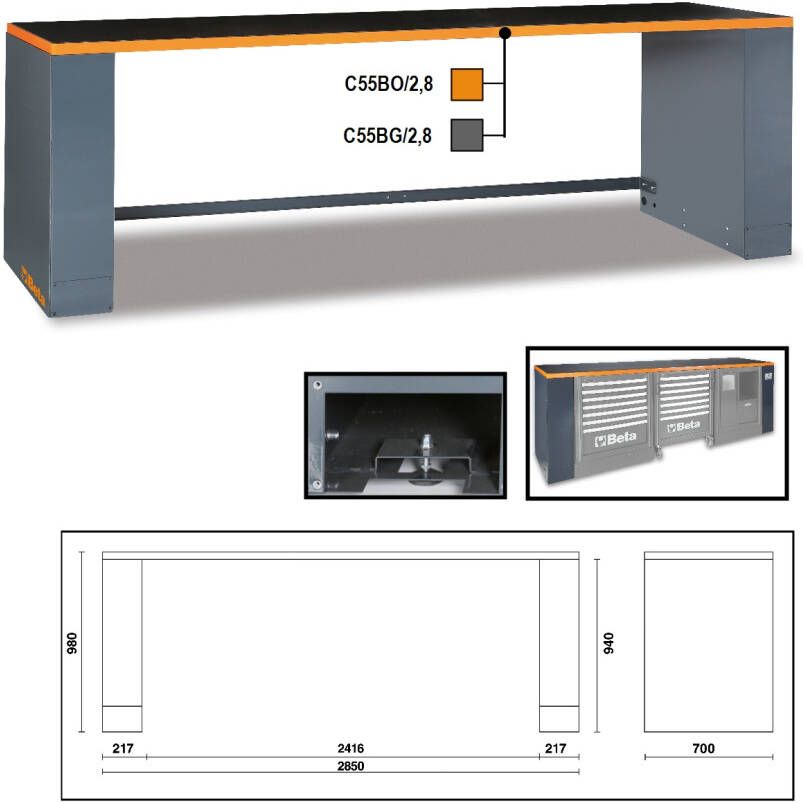 Beta 2.8-m-lange werkbank voor werkplaatsombinaties C55BO 2 8 055000261