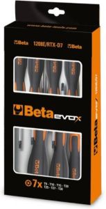 Beta 1208E RTX-D7 7-delig set Evox schroevendraaiers voor schroeven met Tamper Resistant Torx profiel (artikel 1208E RTX) 012081207