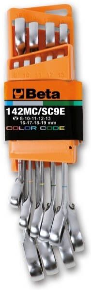 Beta 142MC SC9I 9-delig set omschakelbare ratelringsteeksleutels | gekleurd in compacte houder 001422087