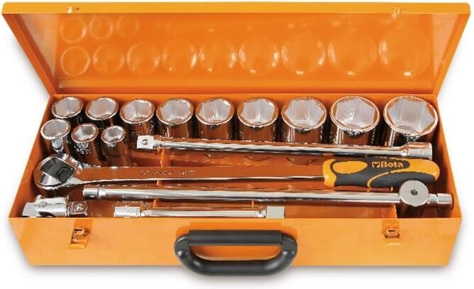 Beta 928A C12 12 zeskant dopsleutels en 5 toebehoren in plaatstalen kist 009280955