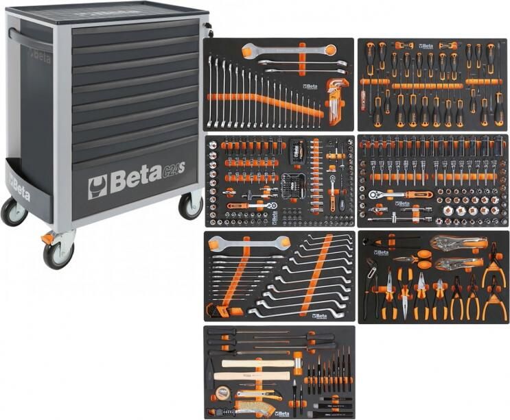 Beta BW 2400S G8 E-L Gereedschapswagen Grijs met 8 laden gevuld met gereedschap | 398 Delig 024006342