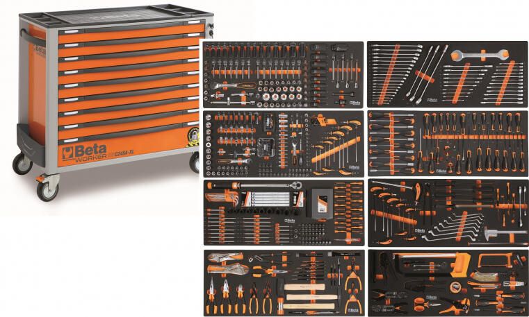 Beta BW 2400S XLO9 E-XXL Gereedschapswagen met 9 laden gevuld met gereedschap | 716 Delig 024006364