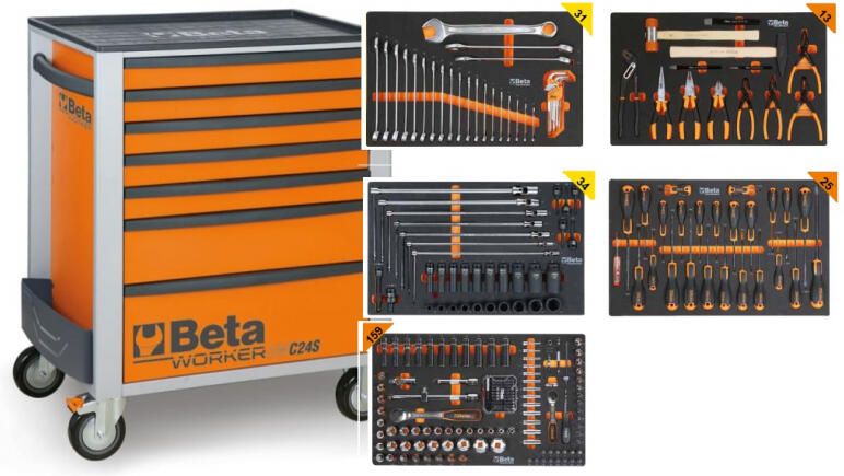 Beta BW 2400S7-O 5M Gereedschapswagen met 7 laden gevuld met gereedschap | 262 Delig 024006851