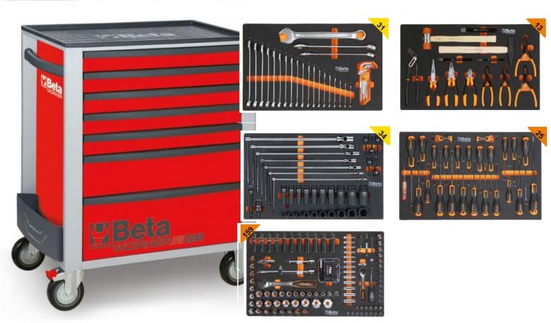 Beta BW 2400S7-R 5M Gereedschapswagen met 7 laden gevuld met gereedschap | 262 Delig 024006853