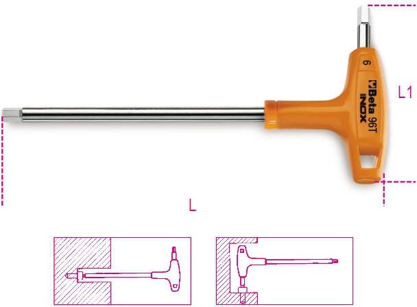 Beta Haakse stiftsleutels met krachthandgreep vervaardigd uit roestvast staal 96T INOX 4 000961938