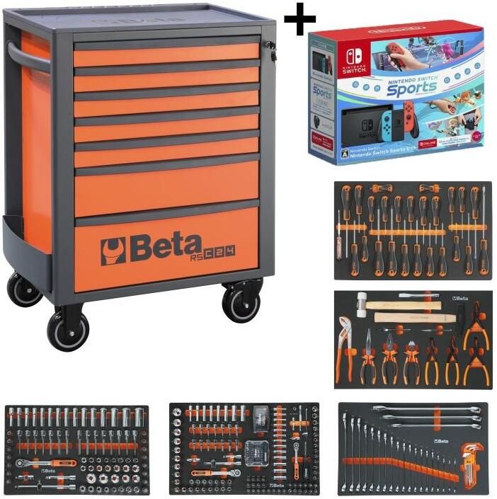 Beta RSC24 7FO Gevulde Gereedschapswagen | + Nintendo Switch Sports Edition | 7 Lades | 390-delig | Oranje ZNLDEC022