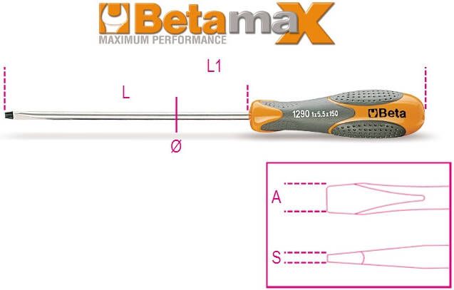 Beta Schroevendraaier voor sleufschroeven 1290 12X250 012900069