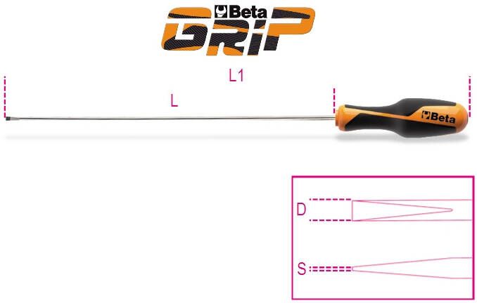 Beta Schroevendraaiers voor verzonken sleufschroeven lange uitvoering 1264L 4X400 012640209