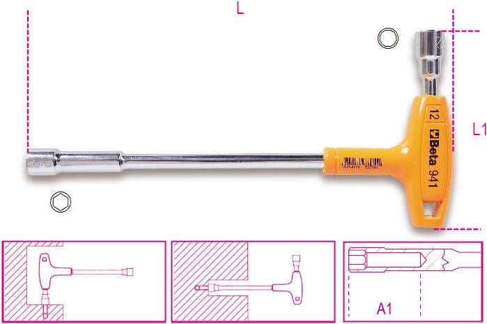 Beta T dopsleutels met zes en twaalfkant aansluiting met krachthandgreep 941 13 009410113