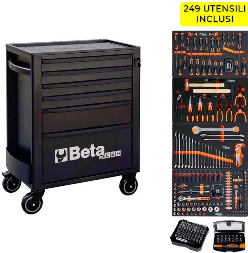 Beta Gereedschapswagen RSC24 6N 6 laden Limited Black Edition + 249 delige Gereedschapsset 024006239