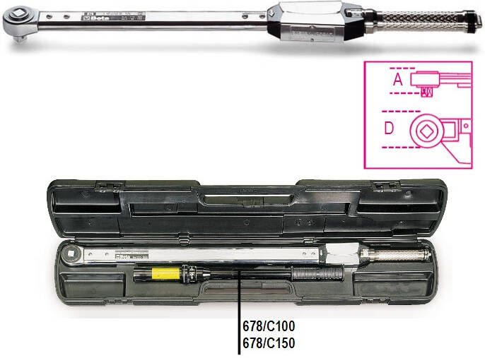 Beta Momentsleutel met klik mechanisme en doorsruk ratel voor zowel rechts als linksom vastdraaien. Torsie nauwkeurigheid +- 4% In koffer 678 C100