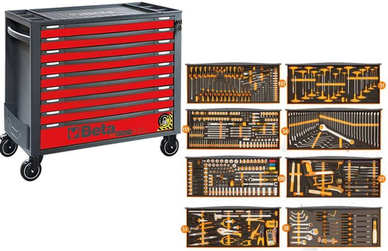 Beta RSC24AXL9 Gereedschapswagen | + Set 560-Delig | 9 laden | Rood ZNLEVOXLR