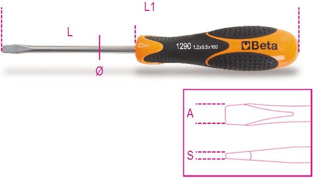 Beta Schroevendraaiers voor sleutelschroeven vervaardigd uit roestvaststaal 1290INOX 3X75 012900409