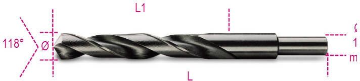 Beta Spiraalboren korte uitvoering schacht gereduceerd tot 13 mm HSS volledig geslepen gebruneerd 412A 18 00 004120216