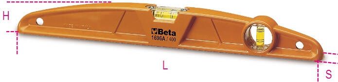 Beta Waterpassen vervaardigd uit gegoten aluminium met een geslepen meetvlak en twee onbreekbare libellen nauwkeurigheid: 1 mm m 1696A 400