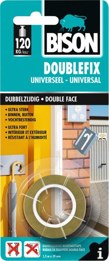 Bison Doublefix Universeel Tape | Card | 1.5 m x 19 mm 6311829