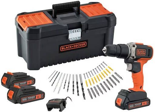 Black+Decker BCD003C3TA-QW Accu Schroefklopboormachine | 18V | 1.5Ah | Incl. 3 accu's en lader + 40 accessoires in kluskoffer BCD003C3TA-QW