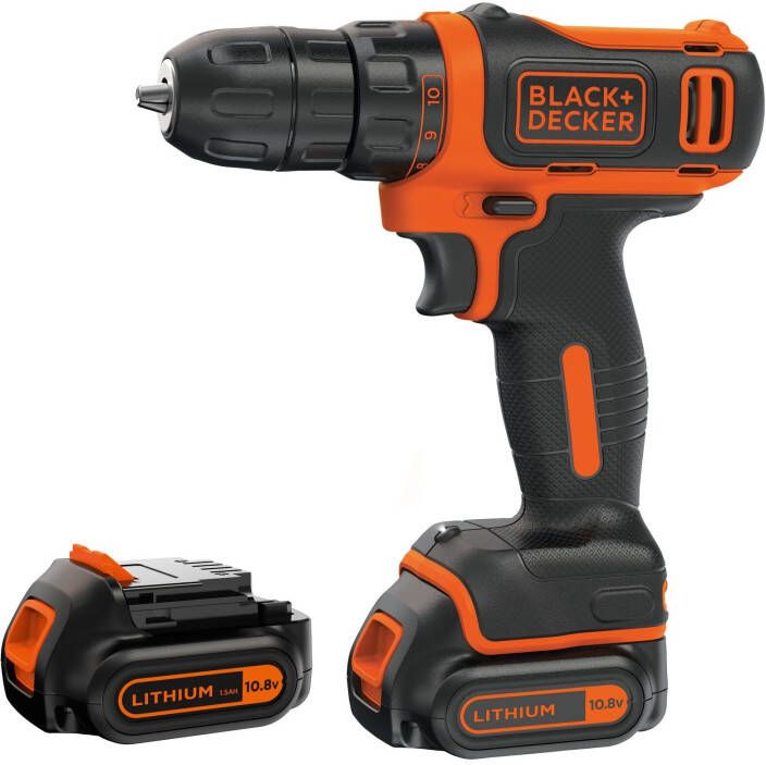 Black+Decker BDCDD12KB 10.8V 2x1.5Ah Schroefboor Koffer | 2x 10.8V 1.5Ah accu&apos;s + 400mA lader | Koffer BDCDD12KB-QW
