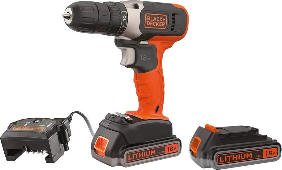 Black+Decker BCD001E2K Accuboormachine | 18V | Inclusief 2x2 5Ah accu en lader | In koffer BCD001E2K-QW