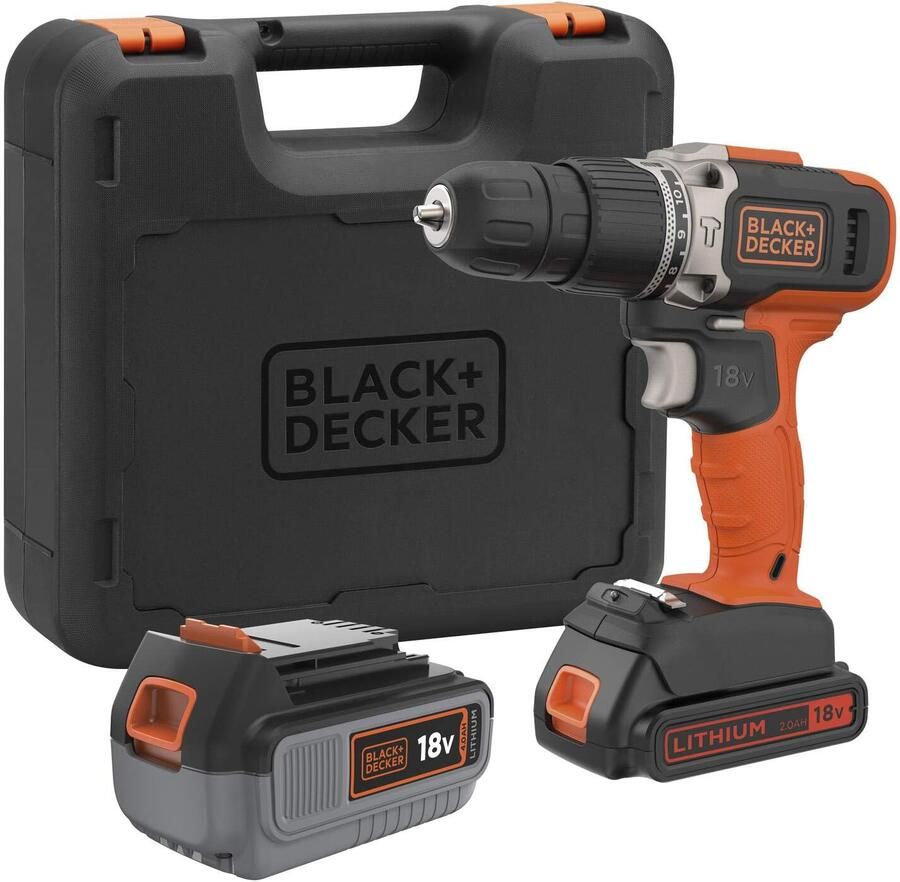 Black+Decker BCD003MEM2K Accuboormachine | 18V | 2.0Ah Accu + 4.0Ah Accu + Lader | In koffer BCD003MEM2K-QW