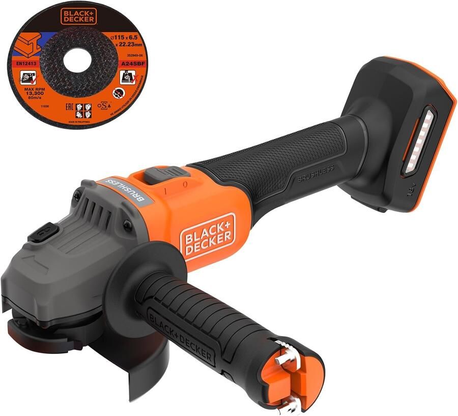 Black+Decker BCG6L8N Accu Haakse Slijper | 18V | 115 mm | Zonder accu's en lader BCG6L8N-XJ