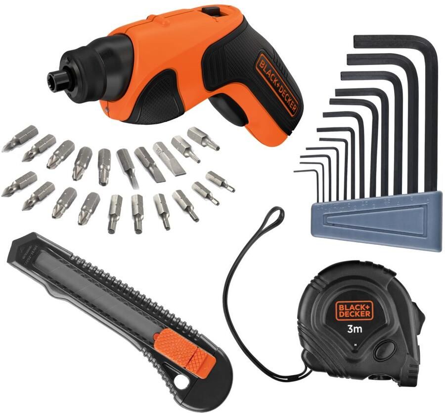 Black+Decker KIT: 3.6V Schroevendraaier met lader en 34 accessoires CS3651LCA35-QW