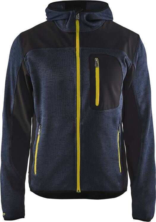 Blåkläder Gebreid vest met softshell 49302117 | Donkerblauw Geel | Maat 4XL 7330509658413