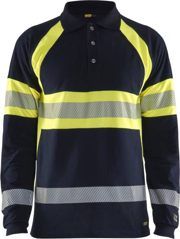 Blåkläder Multinorm piqué polo lange mouw 34381726 | Marine High-Vis Geel | Maat 4XL 7330509536827