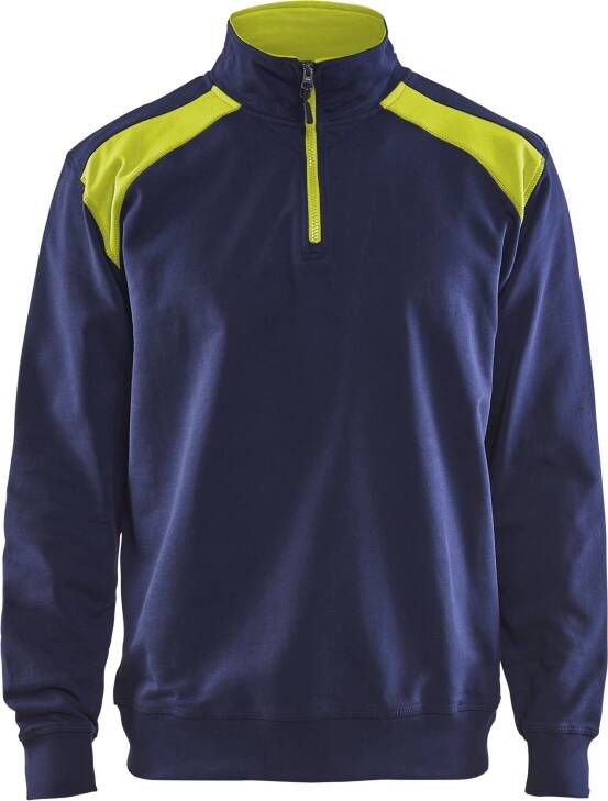 Blåkläder Sweatshirt bicolour met halve rits 33531158 | Marine High-Vis Geel | Maat XXL 7330509597163