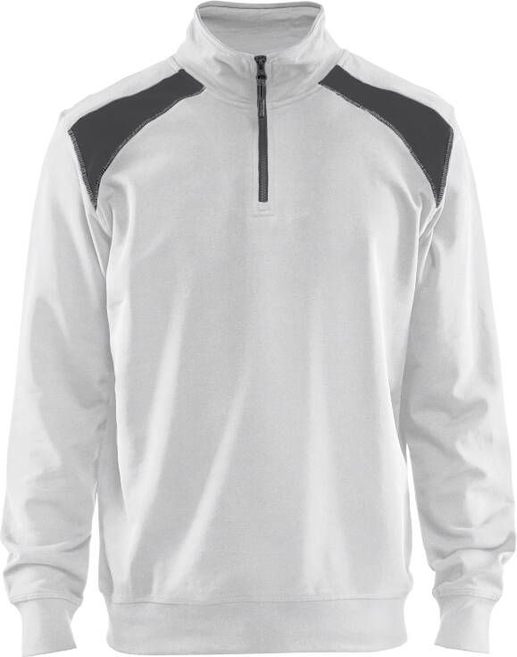 Blåkläder Sweatshirt bicolour met halve rits 33531158 | Wit Donkergrijs | Maat 3XL 7330509731628