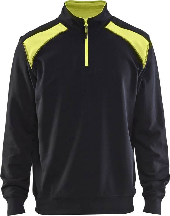 Blåkläder Sweatshirt bicolour met halve rits 33531158 | Zwart High-Vis Geel | Maat 3XL 7330509597170