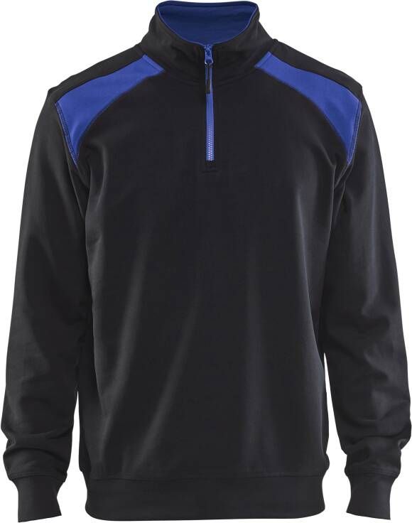 Blåkläder Sweatshirt bicolour met halve rits 33531158 | Zwart Korenblauw | Maat 4XL 7330509456262