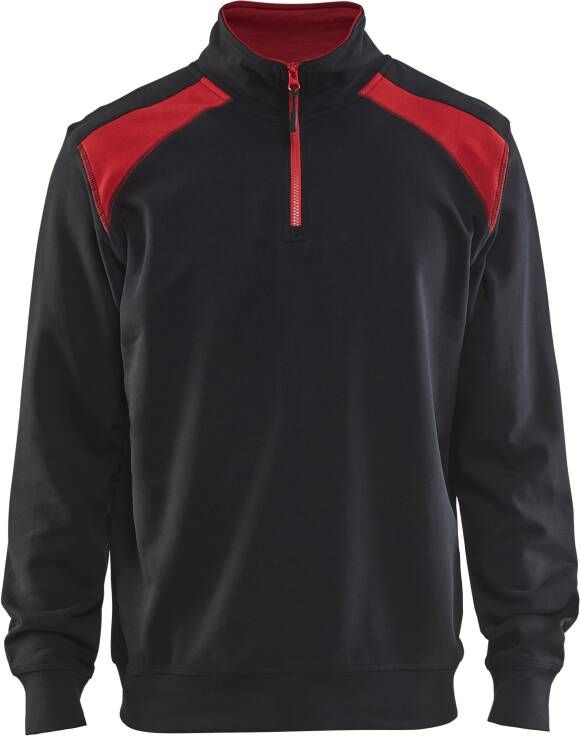 Blåkläder Sweatshirt bicolour met halve rits 33531158 | Zwart Rood | Maat 4XL 7330509456187