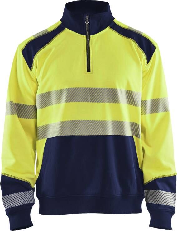Blåkläder Sweatshirt halve rits High-Vis 35562528 | High-Vis Geel Marineblauw | Maat XXL 7330509610152