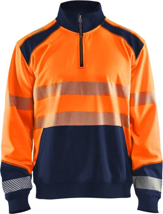Blåkläder Sweatshirt halve rits High-Vis 35562528 | High-Vis Oranje Marineblauw | Maat 3XL 7330509623404