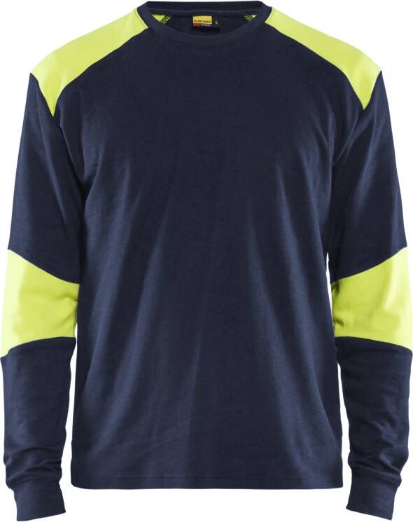 Blåkläder Vlamvertragend T-Shirt lange mouwen 34571761 | Marine High-Vis Geel | Maat 3XL 7330509725603