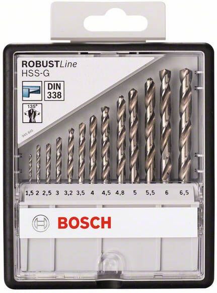 Bosch 13-delige Robust Line metaalborenset HSS-G 135° 1 5; 2; 2 5; 3; 3 2; 3 5; 4; 4 5; 4 8; 5; 6; 6 5 mm 135° 13st