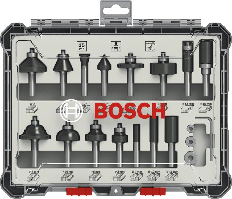 Bosch 15-delige gemengde freesset schachtdiameter 6 mm