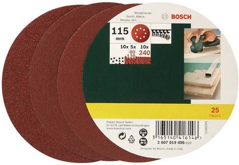 Bosch 25-delige schuurbladenset 115mm voor excenterschuurmachines korrel 80 120 240