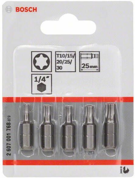 Bosch Accessoires 5-delige bitset Extra Hard (Torx ) T 10; T 15; T 20; T 25; T 30; 25 mm 2607001768