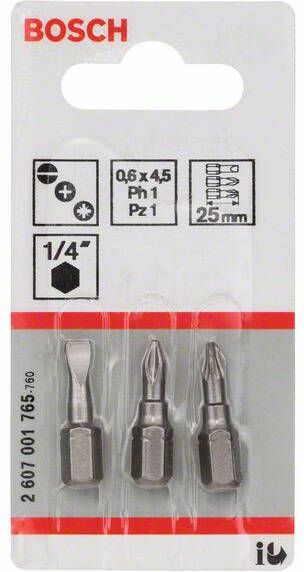 Bosch Accessoires 3-delige bitset Extra Hard (assorti) S 0 6x4 5; PH1; PZ1; 25 mm 3st 2607001765